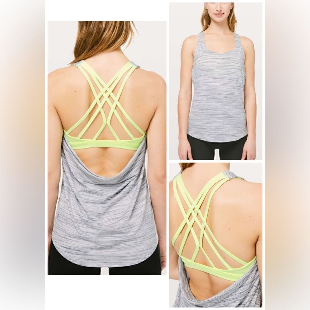 Lululemon Slay The Studio Heather Grey & Yellow Sports Bra Tank Top